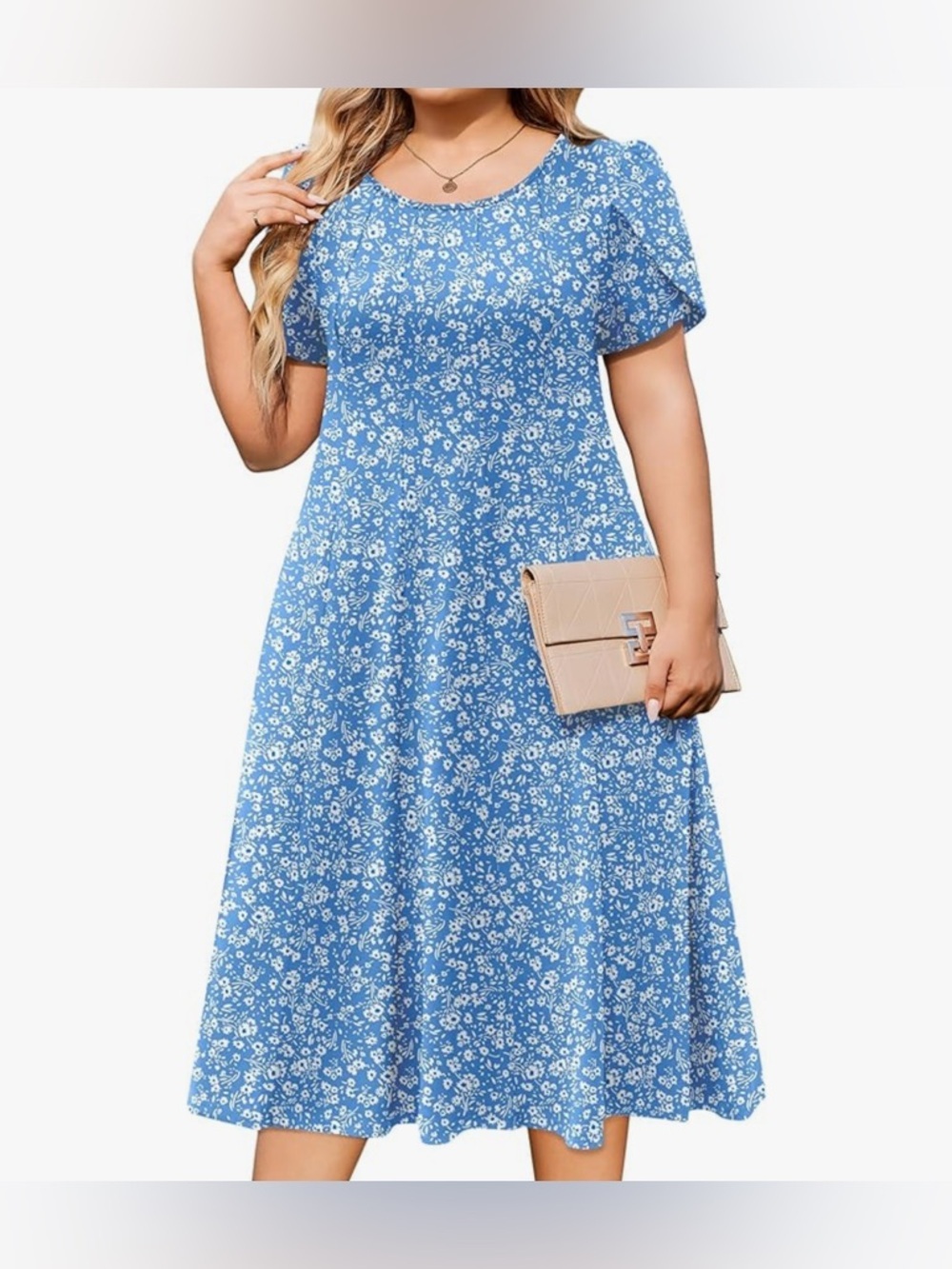 NWT-2XL Casual Short Sleeve T-Shirt Dress Swing Flowy ALine Midi Dress Pockets